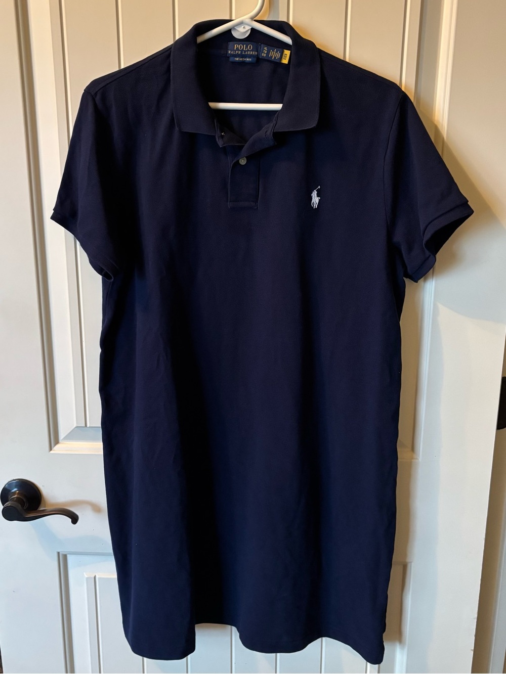 230. Ralph Lauren Navy Polo Shirt with Gold Logo Trim, Size XL